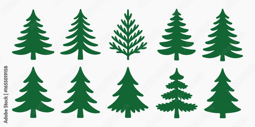 Obraz premium Silhouette Vector of Christmas Tree Set