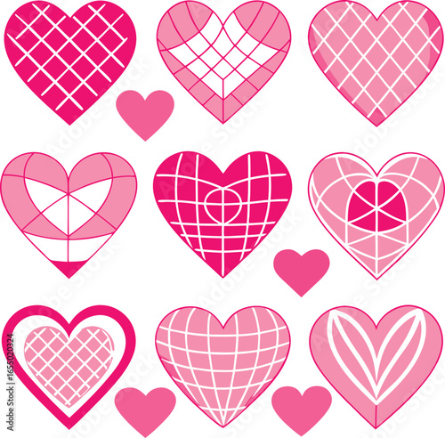 Set of Decorative Pink Heart Vector Designs for Valentine’s Day,pink heart seamless pattern,Set of various pink heart illustrations,Valentines days,Red and pink heart shaped symbols Collection,Ai