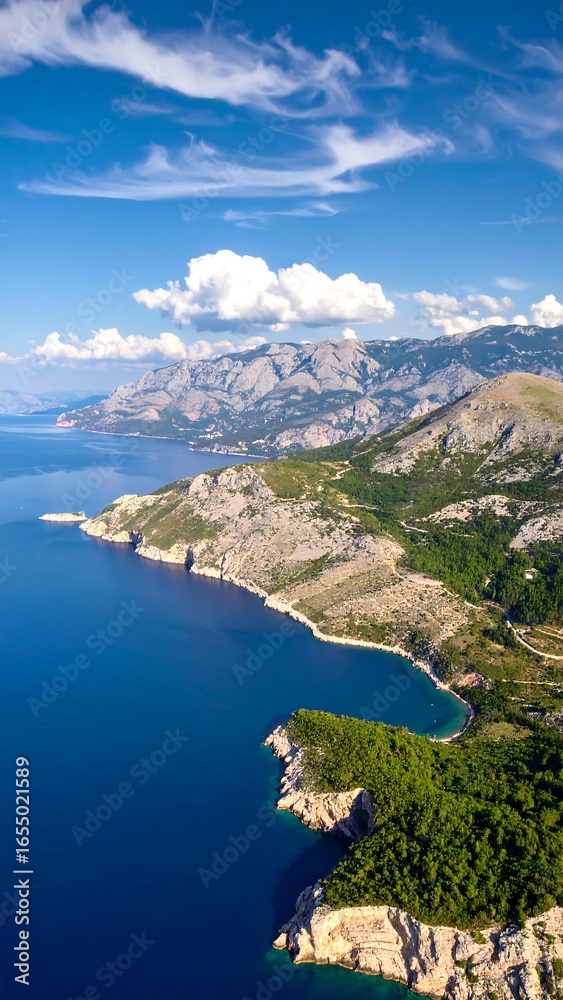 Fototapeta premium Coastal mountain range with vibrant blue water