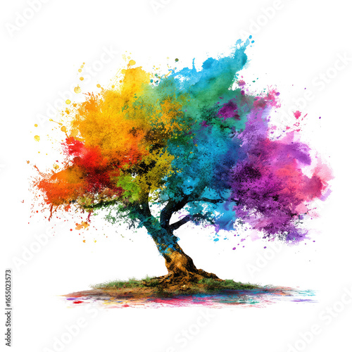 Colorful tree art, vibrant foliage, nature, growth, digital illustration, design, website banner