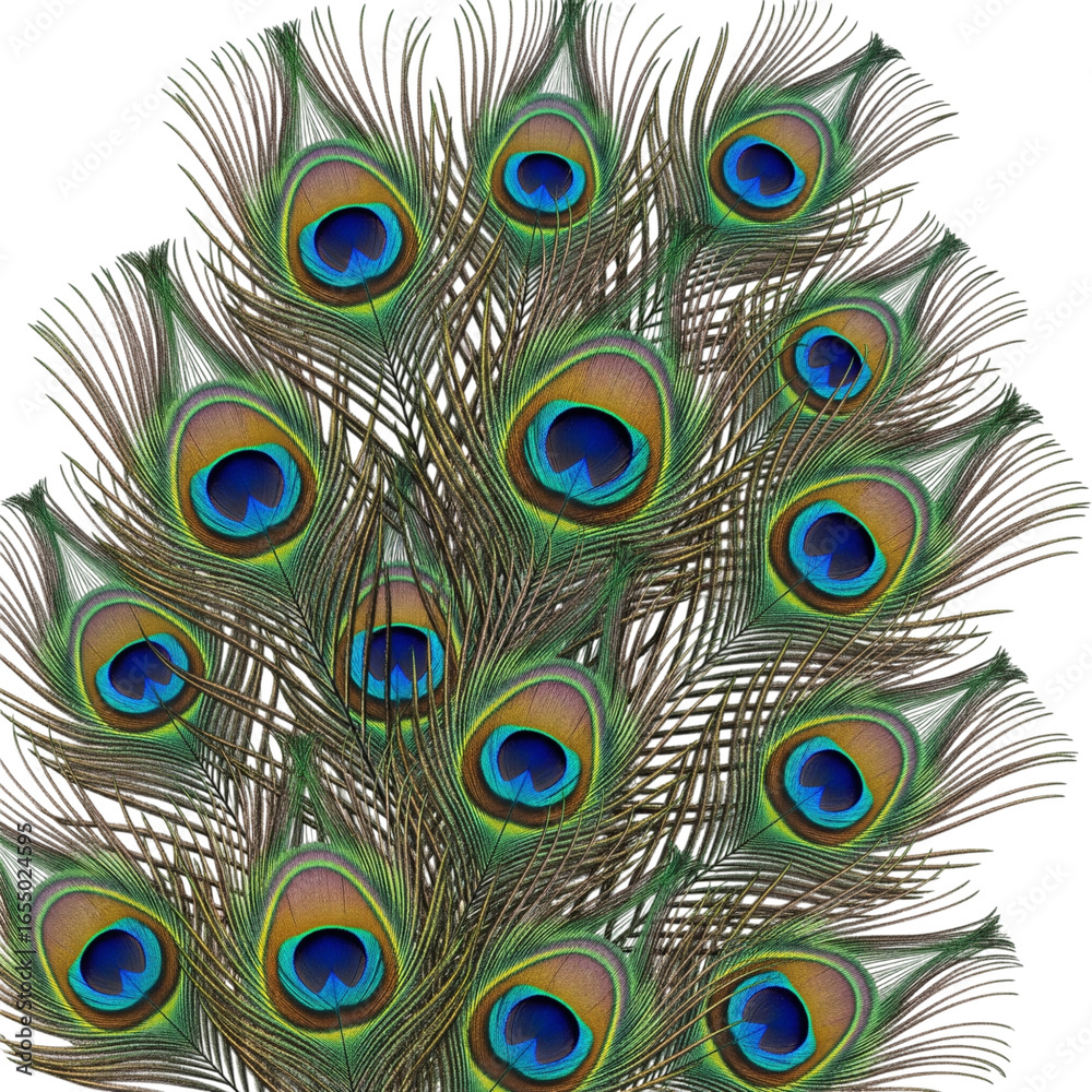 Obraz premium Close up of vibrant peacock feathers isolated on transparent background