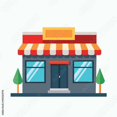 Red roof cartoon building with a front window and a door