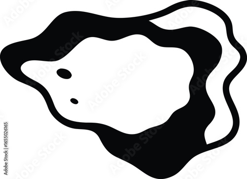 Black and white abstract blob shape with internal details on a white background stain