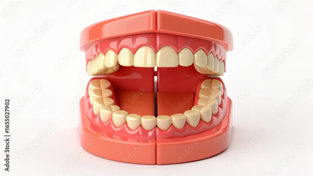 Obraz premium 3D cartoon human mouth organ with visible teeth and tongue oral anatomy medical illustration