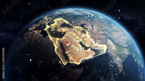 Earth from space, Middle East region highlighted at night