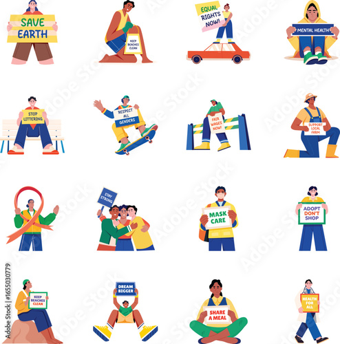 Collection of Awareness Flat Style Illustrations 

