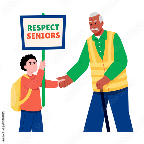 A flat style illustration representing respect seniors