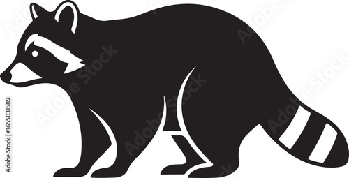Black Silhouette of a Raccoon with White Markings on a White Background animal wildlife