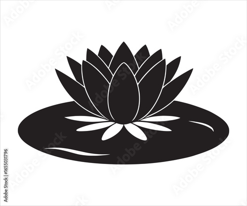 Elegant water lily vector graphic design for prints and online media projects featuring minimalistic artistic approach and oriental aesthetics