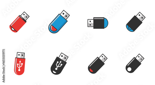 Collection of colorful usb flash drives in various designs and orientations