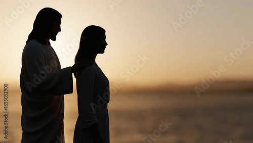 Jesus Christ Walking Beside Woman as Symbol of Guidance and Support