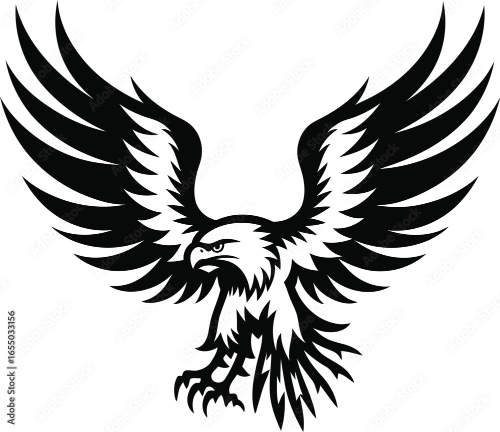 Obraz premium Eagle rising with wings spread wide, majestic raptor silhouette logo style