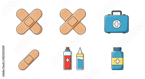 First aid kit and bandages for medical emergencies and injuries