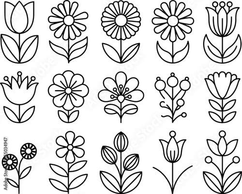 Elegant Black and White Flower Line Art Illustrations