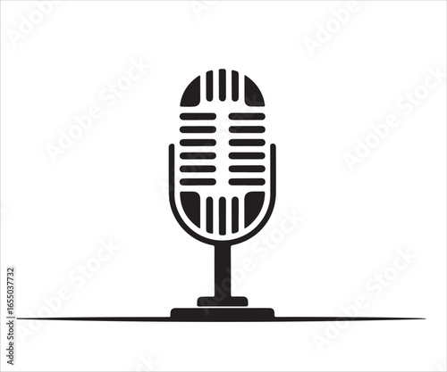 Retro microphone icon, vintage music equipment and audio symbol