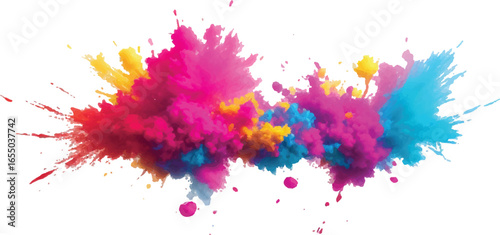 Artistic Rainbow Paint Dust Explosion Isolated on White – Bright Colorful Powder Cloud for Holi Festival, Celebration, and Joyful Creative Background Design Concept
