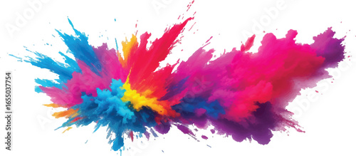 Artistic Rainbow Paint Dust Explosion Isolated on White – Bright Colorful Powder Cloud for Holi Festival, Celebration, and Joyful Creative Background Design Concept

