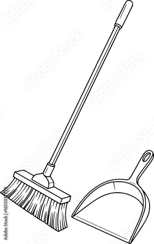 Broom and dustpan cleaning tools sweeping household