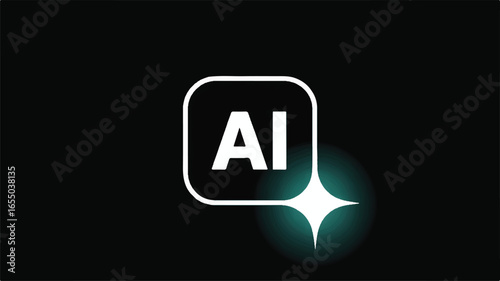 Artificial Intelligence Logo Design with Square and Sparkle on Black Background for Modern Technology and Innovation