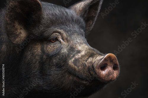 Pig Portrait: Dark Fur, Close-Up
