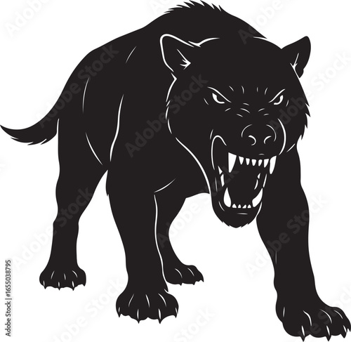 Fierce andrewsarchus prehistoric mammal roaring silhouette illustration