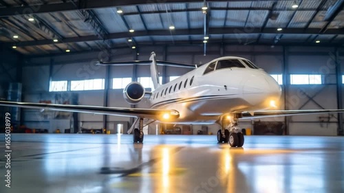 Sleek Private Jet Awaits in Hangar: Luxury Travel, Business Aviation, Modern Design