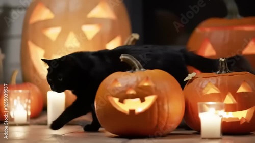 Black cat halloween pumpkins