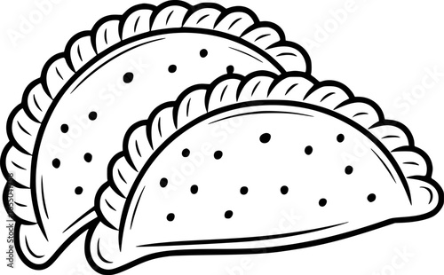 Two empanadas with crimped edges and dotted surfaces food pastry