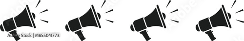 Black Megaphone Icon Set on Transparent Background Design