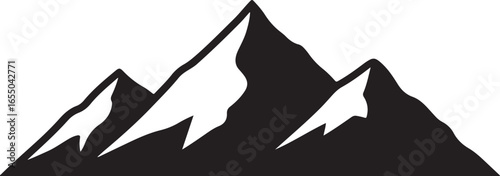 Stylized Black Silhouette of Jagged Mountain Peaks on White Background summit nature