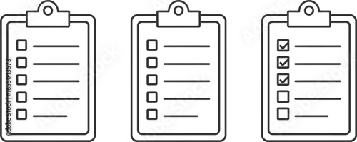 Checklist Clipboard Icons, Full and Empty Boxes, Task Management on Transparent BG