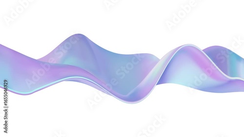 3D iridescent wave with seamless loop effect and abstract liquid background. Holographic glass ribbon in blue purple gradients for futuristic designs. Chromatic fluid textures or geometric chrome.