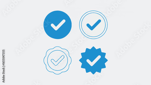 Collection of Blue Check Mark Icons for Verification and Approval Social Media and Tick Symbols