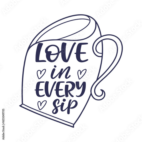Love in every sip a delightful mug illustration for creative projects and inspirational designs on white background