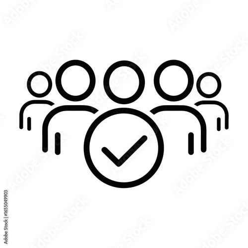 Group of people with check mark symbol representing approval  