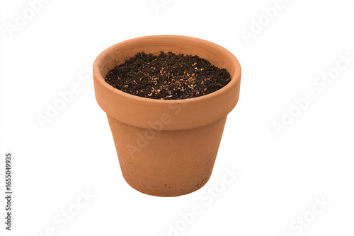 a pot with dirt on top of it