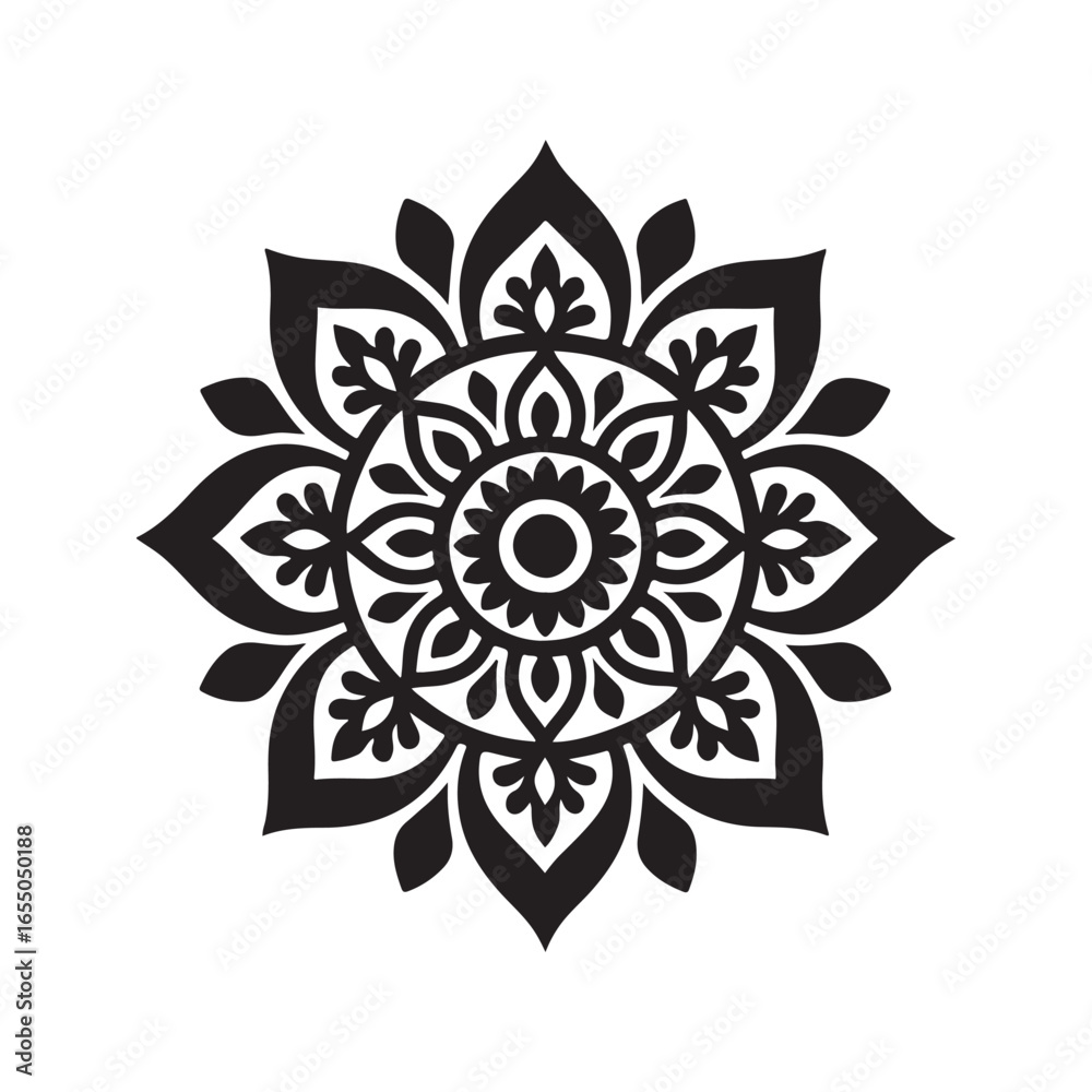 Naklejka premium Ornamental Mandala Design Vector - Black Floral Pattern Art