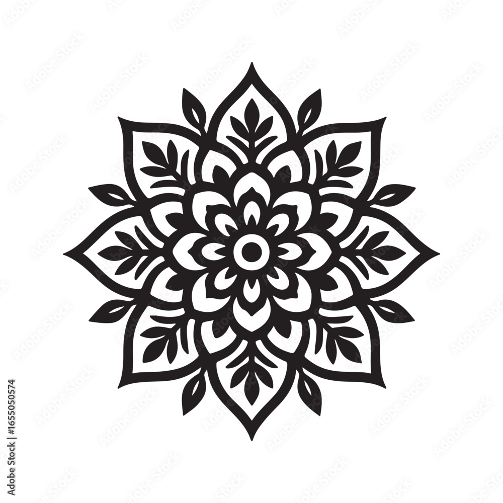 Naklejka premium Ornamental Mandala Design Vector - Black Floral Pattern Art