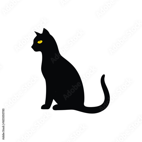 Cat with bright yellow eyes sitting profile view graphic animal domestic