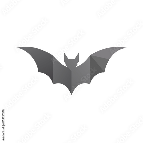 Geometric grey bat silhouette flying with outstretched wings animal