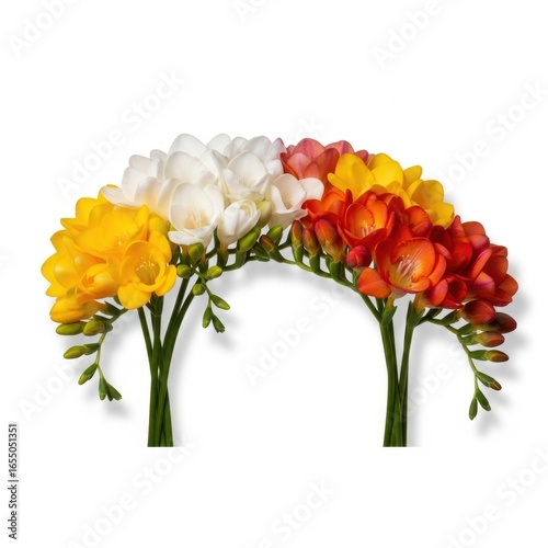 Colorful freesia flower bunches isolated on white background