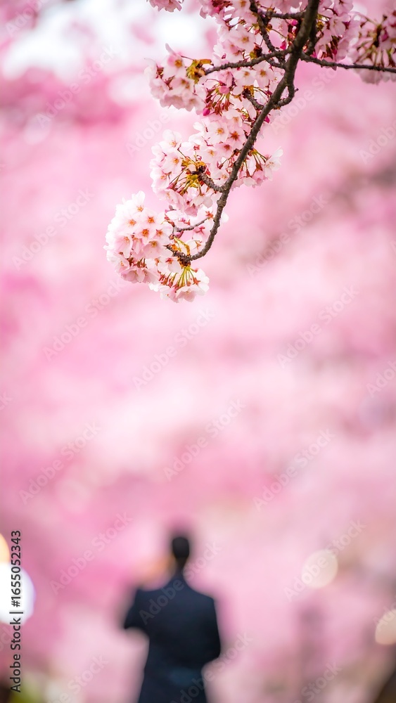 Naklejka premium Pink Cherry Blossoms with Person