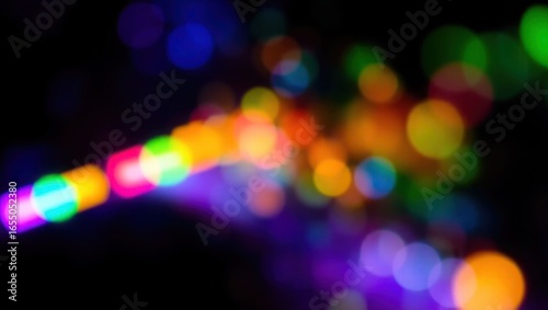 Blurred rainbow refraction overlay effect. Light lens prism effect on black background. Holographic reflection, crystal flare leak shadow overlay. Colorful rainbow disco ball light