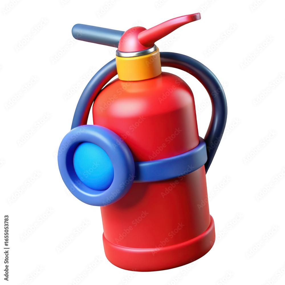 Obraz premium Stylized red fire extinguisher with blue accents isolated on transparent background