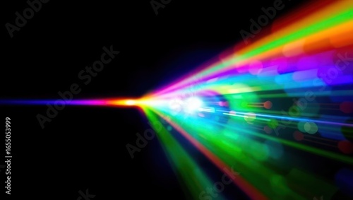 Blurred rainbow refraction overlay effect. Light lens prism effect on black background. Holographic reflection, crystal flare leak shadow overlay. Colorful rainbow disco ball light