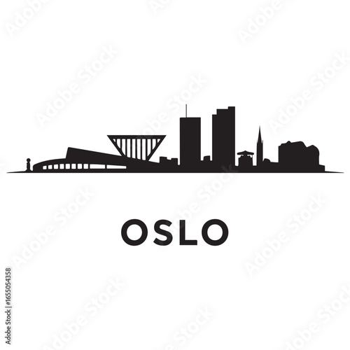 Vector Oslo skyline. Travel Oslo famous landmarks. Business and tourism concept for presentation, banner, web site. Vector black silhouette. with white background
