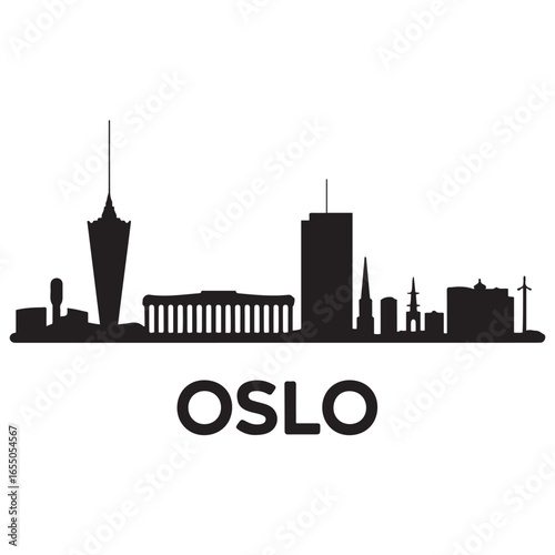 Vector Oslo skyline. Travel Oslo famous landmarks. Business and tourism concept for presentation, banner, web site. Vector black silhouette. with white background