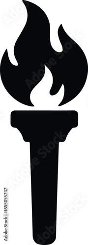 Torch with burning flame, black silhouette vector icon