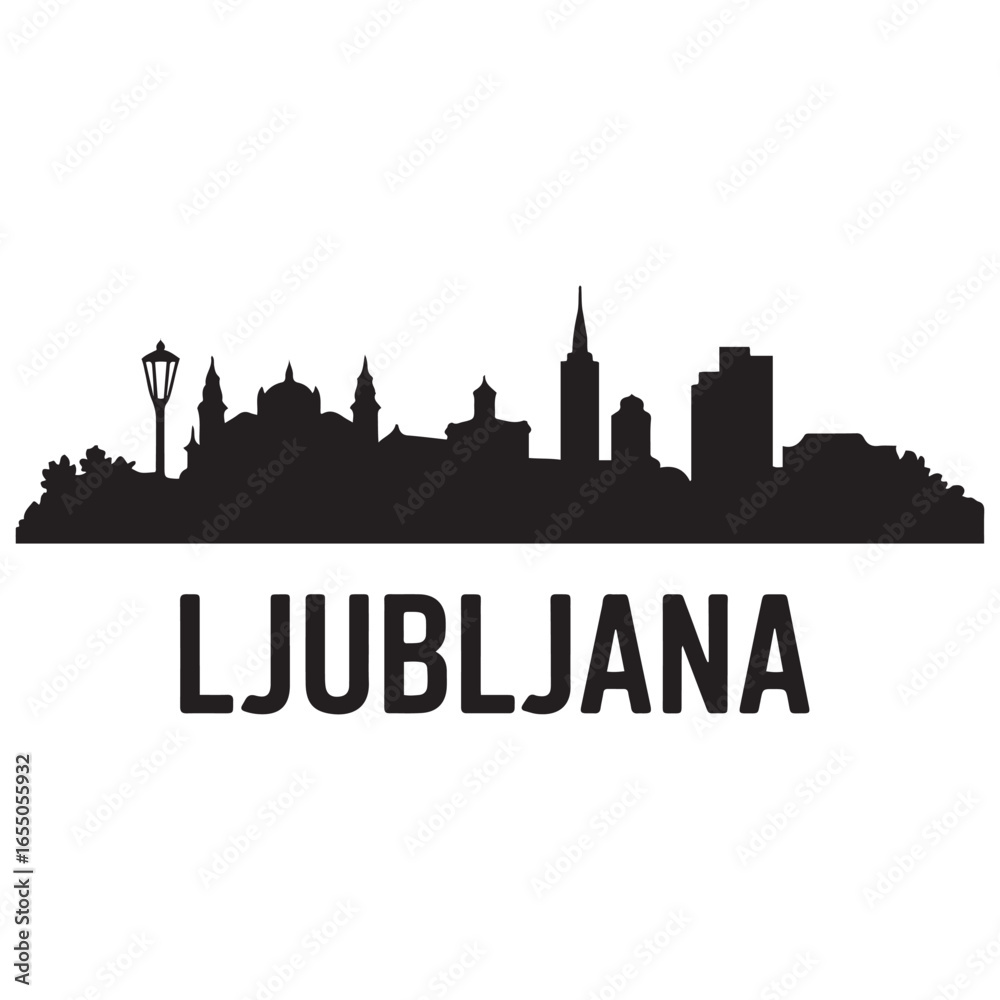 Fototapeta premium Ljubljana skyline silhouette. Vector illustration. Vector black silhouette. with white background