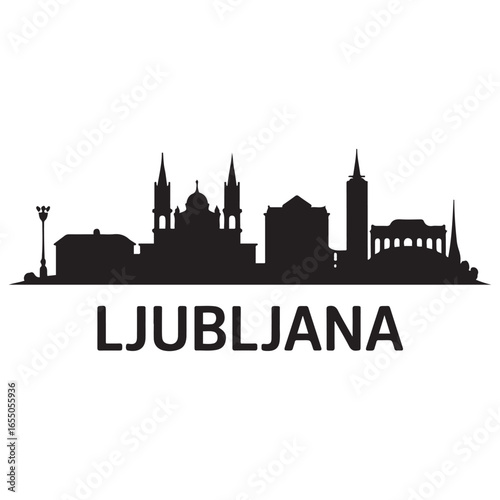 Ljubljana skyline silhouette. Vector illustration. Vector black silhouette. with white background